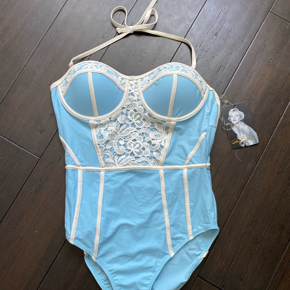 Marilyn Monroe Swim Retro Lace Bustier One Piece Swimsuit